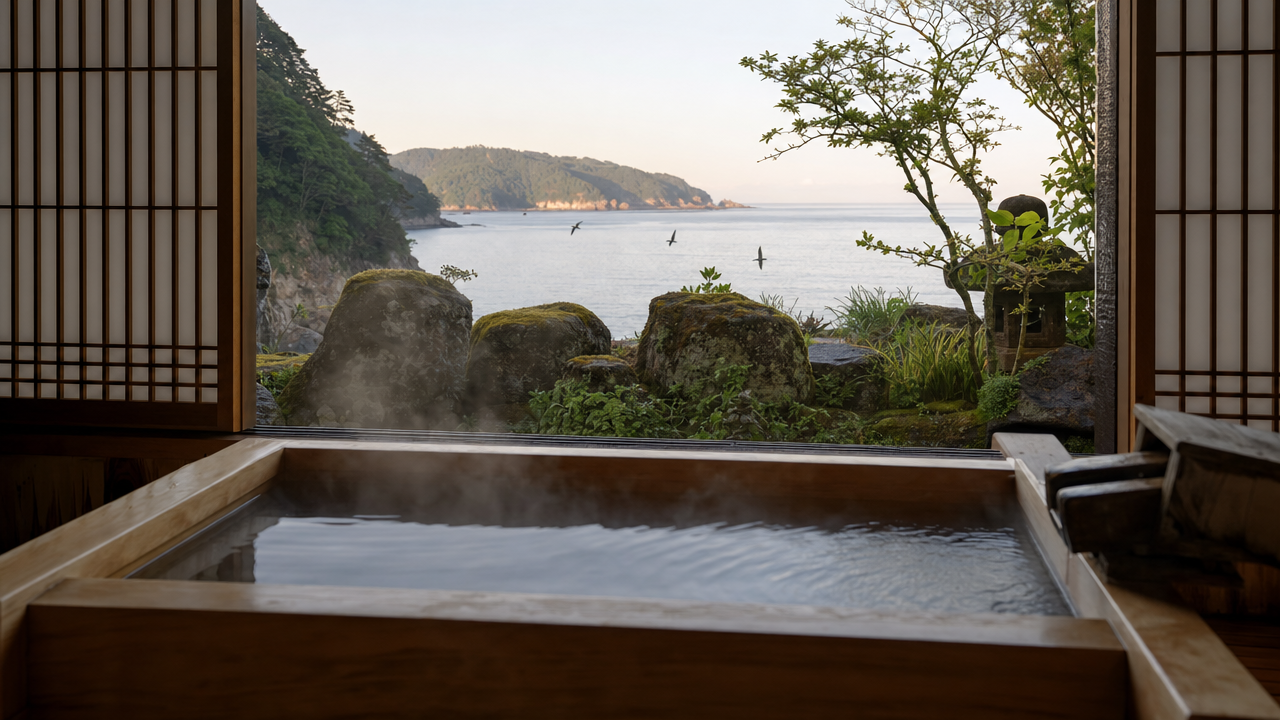 うみねこ温泉 湯らっくす — 山田町・川向町 · 山田湾を望む湯宿、真崎わかめの本場で供される朝の磯汁