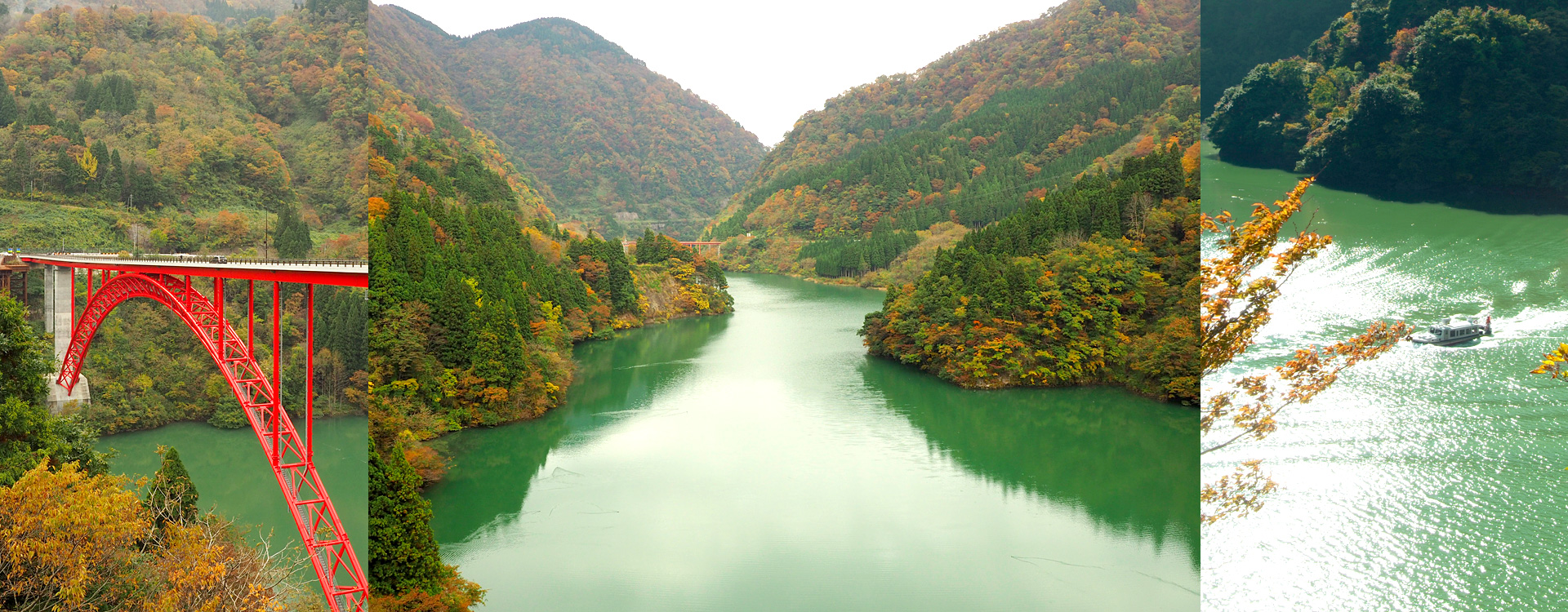 庄川峡 長崎温泉 北原荘 — 富山県南砺市利賀村 · 庄川峡の谷あいに建つ源泉の湯宿、緑深い渓谷の眺め