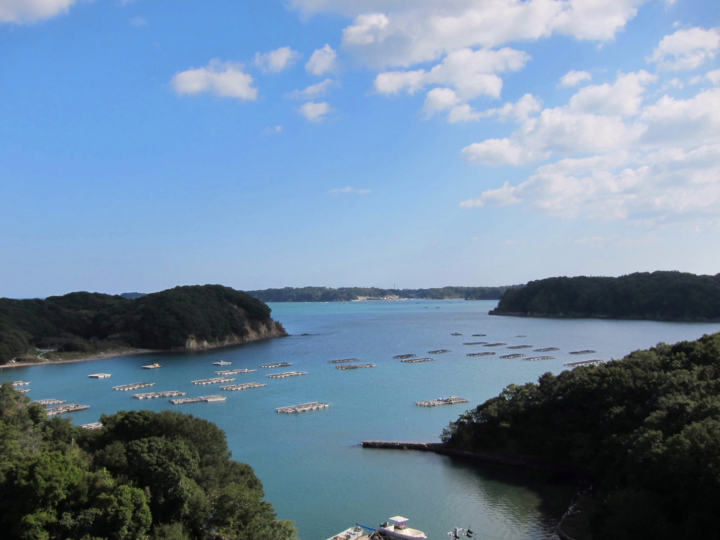 美味し国の料理旅館 橘 — 志摩市磯部町的矢 · 牡蠣筏の浮かぶ的矢湾を高台から望む料理旅館